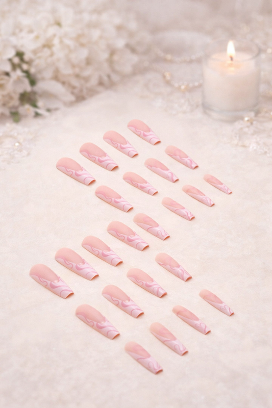 Uñas Postizas VanityGlow | Diseño Corazones Rosa | Press-On Reutilizables